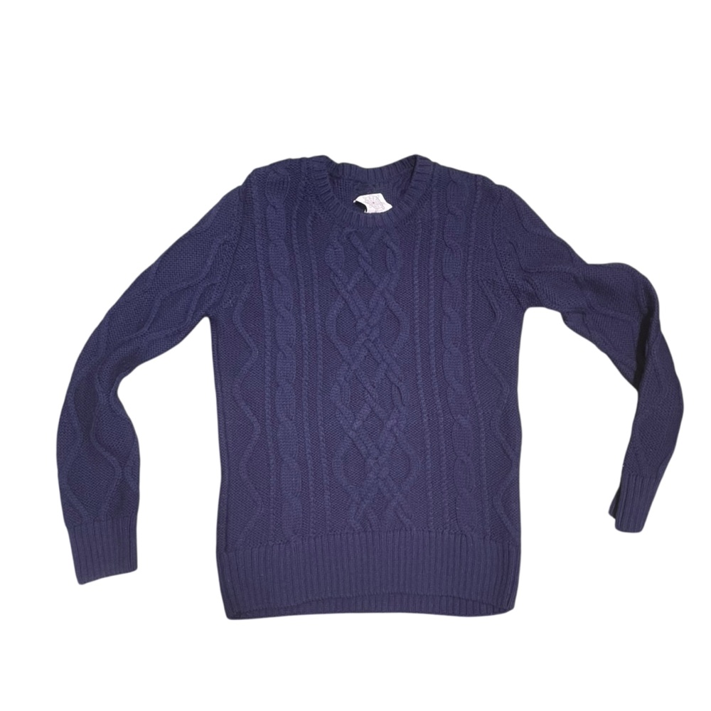 Boast Women's Chunky Fisherman Cable Wool Knit Crewneck Sweater‎ Navy Size L - Picture 4 of 11